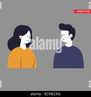 Illustration minimaliste : jeune homme et femme en conversation, illustration vectorielle plate Illustration de Vecteur