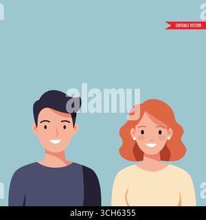 Illustration de portrait de jeune couple heureux Illustration de Vecteur