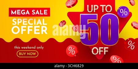 50 % de réduction. 3d numéro cinquante bannière de vente. Illustration vectorielle. Illustration de Vecteur