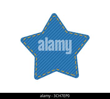 Patch denim forme étoile avec coutures couture Jean illustration de mode. Modèle de couleur bleue de vêtement plat isolé sur fond blanc Illustration de Vecteur
