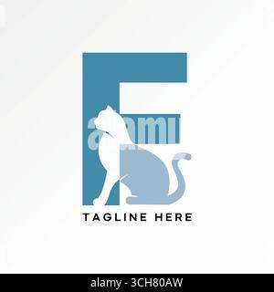 Conception de logo concept graphique créatif premium vecteur image stock top vendre lettre F police avec côté chat espace négatif chiot adoption d'amour typographie Illustration de Vecteur