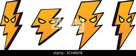 Trois boulons jaunes avec des expressions de bande dessinée s'alignent sur une bannière blanche donnant une ambiance comique énergique. Illustration de Vecteur