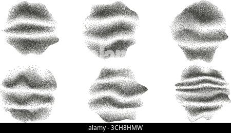 Ensemble de formes dynamiques organiques abstraites de bruit de points. Projections de fluide à gradient de grunge avec vagues. Formes irrégulières noires de texture de points. Poussière liquide Illustration de Vecteur