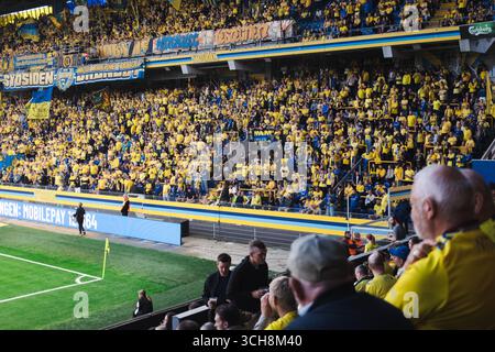 Brondby, Danemark. 31 août 2025. Les fans de football de Broendby SONT vus sur les gradins lors du match de 3F Superliga entre Broendby IF et le FC Midtjylland au Brondby Stadion à Brondby. Crédit : Gonzales photo/Alamy Live News Banque D'Images