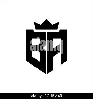 BA logo image vectorielle d'un bouclier avec un style géométrique pointu avec une couronne pointue et une police épaisse Illustration de Vecteur