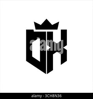 DX logo image vectorielle d'un bouclier avec un style géométrique pointu avec une couronne pointue et une police épaisse Illustration de Vecteur