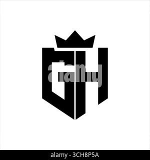 GH logo image vectorielle d'un bouclier avec un style géométrique pointu avec une couronne pointue et une police épaisse Illustration de Vecteur