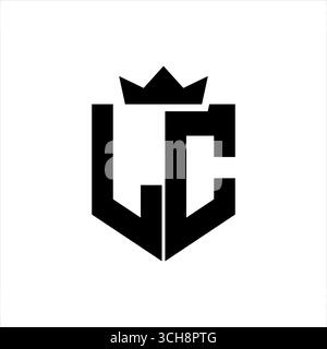 LC logo image vectorielle d'un bouclier avec un style géométrique pointu avec une couronne pointue et une police épaisse Illustration de Vecteur
