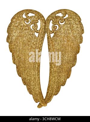 Golden Angel Wings isolé sur fond blanc Banque D'Images