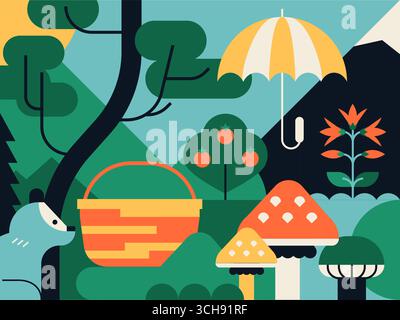 Beauté de la nature - illustration colorée de style design plat Illustration de Vecteur