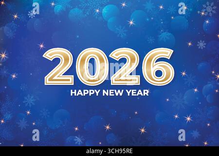 Bonne année 2026 fond bleu avec lumières festives et étincelles. Fond bleu festif des fêtes Bokeh 2026. Illustration de Vecteur