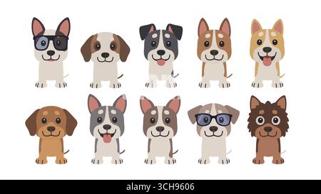 Dix chiens de dessin animé mignons. Parfait pour les projets et conceptions d'animaux de compagnie Illustration de Vecteur