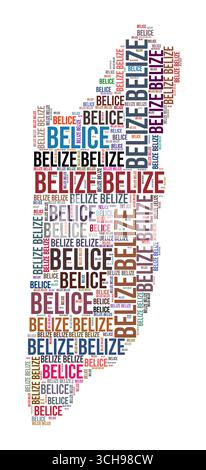 Nuage de mots en forme de pays Belize. Illustration de pays de style typographique. Belize image dans le style nuage de texte. Illustration vectorielle. Illustration de Vecteur