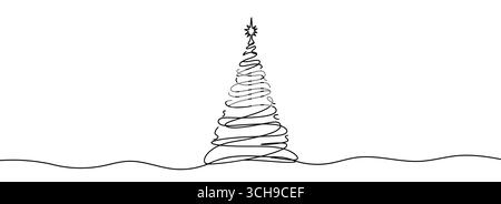 Arbre de Noël. Dessin continu sur une ligne. Illustration vectorielle. Illustration de Vecteur
