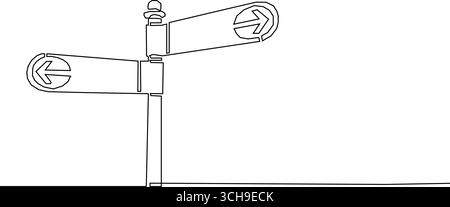 Dessin continu sur une ligne des flèches de signalisation routière. Panneau de panneau de signe de direction sur le poteau dessiné à la main gauche et droite illustration vectorielle de signe de flèche Illustration de Vecteur