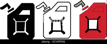 icône de bidon d'essence contour noir plat image en silhouette. Illustration de Vecteur