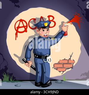 Le policier a attrapé en train de dessiner un graffiti. Illustration de Vecteur