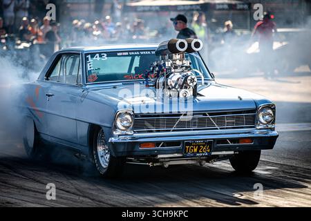 Rennwagen BEI Burnout auf der Drag Racing Strecke NitrOlympX, Europas gr ??tes Drag-Racing-Event, vom 29. bis 31. Août 2025 auf dem Hockenheimring. Banque D'Images