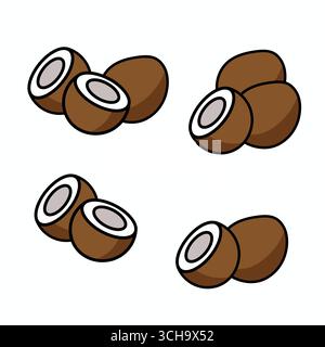 illustration de dessins animés de noix de coco tropicales isolées. Contient des éléments biologiques et frais idéaux pour les thèmes estivaux, les aliments naturels, la nutrition végétalienne et les boissons tropicales. Banque D'Images