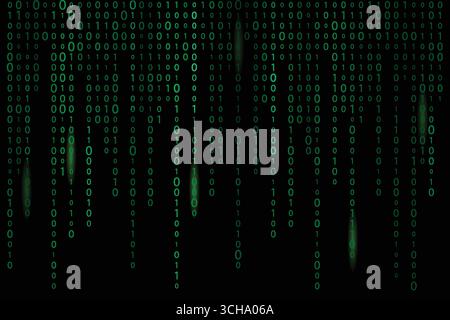 Code binaire numérique et conception de fond d'écran de données en streaming, illustration vectorielle de piratage avec un fond de matrice vert Illustration de Vecteur