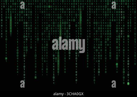 Codage de code informatique numérique et illustration vectorielle de piratage avec un flux de fond de matrice verte de code binaire laissant tomber des nombres sur un backdro sombre Illustration de Vecteur