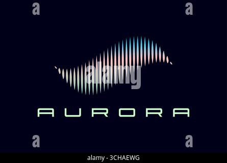 Icône de lumière d'onde aurore boréale du ciel du Nord. Signe graphique vectoriel de société commerciale avec borealis de ciel nocturne. Symbole Arctic aurora ou icône abstraite de marque avec onde lumineuse aurora borealis Illustration de Vecteur