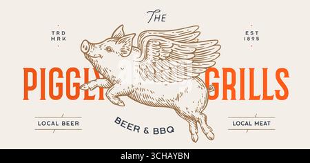 Fly piggly, cochon, porcelet avec des ailes Illustration de Vecteur