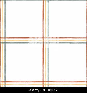 Motif à carreaux minimaliste en lignes orange et vertes sur fond blanc, design numérique sans couture pour textile, décor de cuisine, nappes, emballage, Banque D'Images