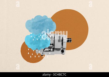Modèle de tendance croquis de conception de photo 3D collage de prévisions de pluie gouttes d'eau chute à l'extérieur nuage ciel caméra production cinématographique Banque D'Images