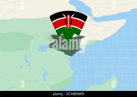 Kenya emplacement mis en évidence sur la carte africaine avec l'icône drapeau. Conception vectorielle détaillée. Illustration de Vecteur