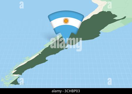 Argentine emplacement mis en évidence sur la carte américaine avec l'icône drapeau. Conception vectorielle détaillée. Illustration de Vecteur