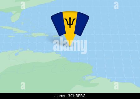 Barbade emplacement mis en évidence sur la carte américaine avec l'icône drapeau. Conception vectorielle détaillée. Illustration de Vecteur