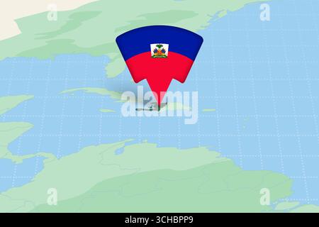 Haïti emplacement mis en évidence sur la carte américaine avec l'icône drapeau. Conception vectorielle détaillée. Illustration de Vecteur