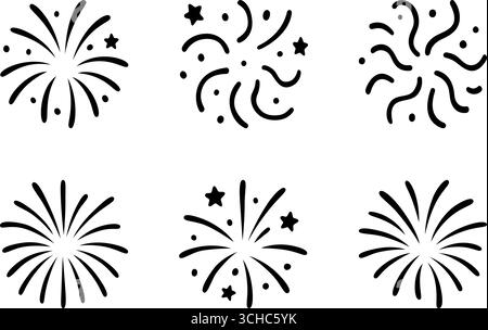 Ensemble de six feux d'artifice et éclats de célébration sur un fond blanc Illustration de Vecteur