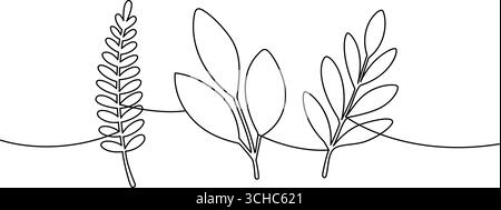 Dessin au trait continu de feuilles tropicales assorties. Art botanique minimaliste pour un design décoratif élégant et moderne Illustration de Vecteur
