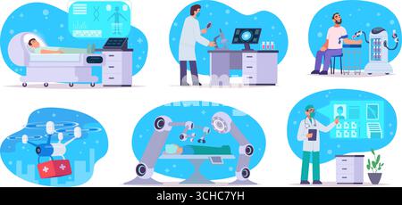 La médecine intelligente. Computer bot aide à la chirurgie médecins systèmes d'intelligence artificielle dans les soins médicaux exact vecteur concept images d'art original Illustration de Vecteur