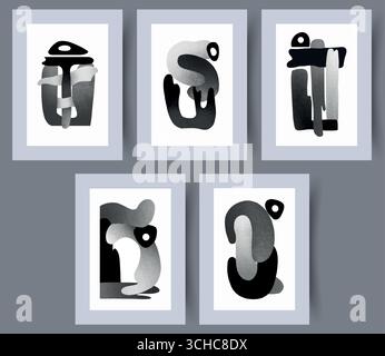 Cette collection présente une série d'art abstrait monochrome qui présente une variété de formes uniques Illustration de Vecteur