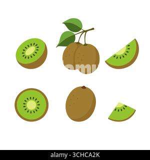 Kiwi illustration de fruits entiers et tranchés Illustration de Vecteur