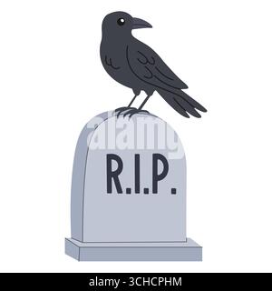 Tombe sinistre et cercueil dessinés à la main. Motif Halloween. Fond blanc isolé. Illustration vectorielle de style plat. Illustration de Vecteur