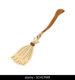 Balai de sorcière dessiné à la main. Motif Halloween. Fond blanc isolé. Illustration vectorielle de style plat. Illustration de Vecteur