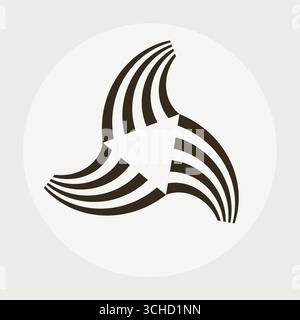 Symbole géométrique triangulaire et ondulé. Triangle équilatéral qui génère des branches sinueuses de chaque côté. Un symbole utile pour la marque. Banque D'Images