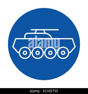 Ce graphique représente une simple icône bleue d'un char militaire avec un hélicoptère sur le dessus, illustrant l'essence du transport militaire et de la techn de défense Illustration de Vecteur