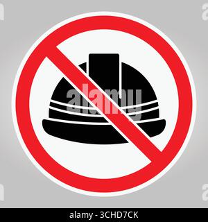 Cette image illustre un panneau d'interdiction indiquant qu'aucun casque de sécurité n'est utilisé dans des zones spécifiques, mettant l'accent sur les exigences de sécurité dans les zones de construction. Illustration de Vecteur
