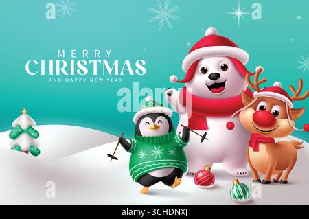 Clipart d'amis animaux de vacances avec pingouin, ours polaire et renne dans l'esprit de Noël Illustration de Vecteur