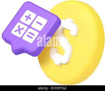 Finance Money Savings investissement budget Calculatrice dollar signe profit Wealth comptabilité 3d icône illustration vectorielle réaliste Illustration de Vecteur