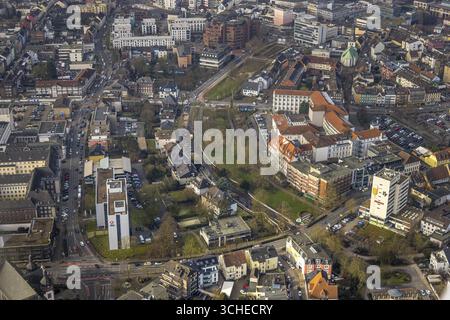 Vue aérienne, hôpital général Johanniter-Kliniken Hamm et parc Suedring, bâtiment de l'agence pour l'emploi, centre, Hamm, région de la Ruhr, Rhénanie-du-Nord-Westphalie Banque D'Images