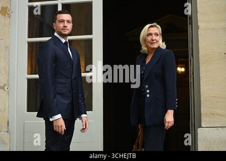 Paris, France. 02 septembre 2025. Interview de Marine LePen, Jordan Bardella et François Bayrou sur le vote de confiance et le budget 2026 au Hôtel de Matignon, 2 septembre 2025 - 02/09/2025 - France/Ile-de-France (région)/Paris - Julien Mattia/le Pictorium crédit : LE PICTORIUM/Alamy Live News Banque D'Images
