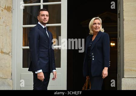 Paris, France. 02 septembre 2025. Interview de Marine LePen, Jordan Bardella et François Bayrou sur le vote de confiance et le budget 2026 au Hôtel de Matignon, 2 septembre 2025 - 02/09/2025 - France/Ile-de-France (région)/Paris - Julien Mattia/le Pictorium crédit : LE PICTORIUM/Alamy Live News Banque D'Images