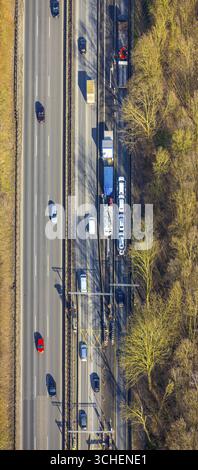 Vue aérienne, chantier avec changement de circulation sur l'autoroute A42 près de Bottrop Sud carrefour, plan vertical, Ebel, Bottrop, région de la Ruhr, Banque D'Images