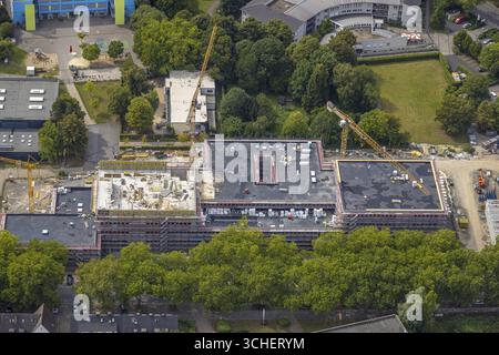 Vue aérienne, chantier de construction avec nouveau bâtiment sur Burgholzstrasse, deux écoles et une nouvelle garderie, Nordmarkt, Dortmund, région de la Ruhr, Rhénanie du Nord- Banque D'Images